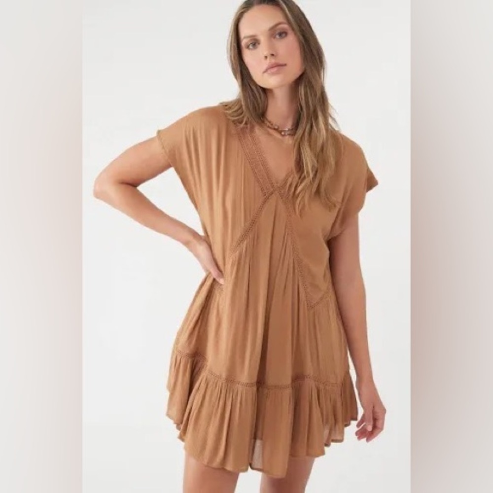 NEW O’Neill Hetty Dress caramel camel tan brown in Large